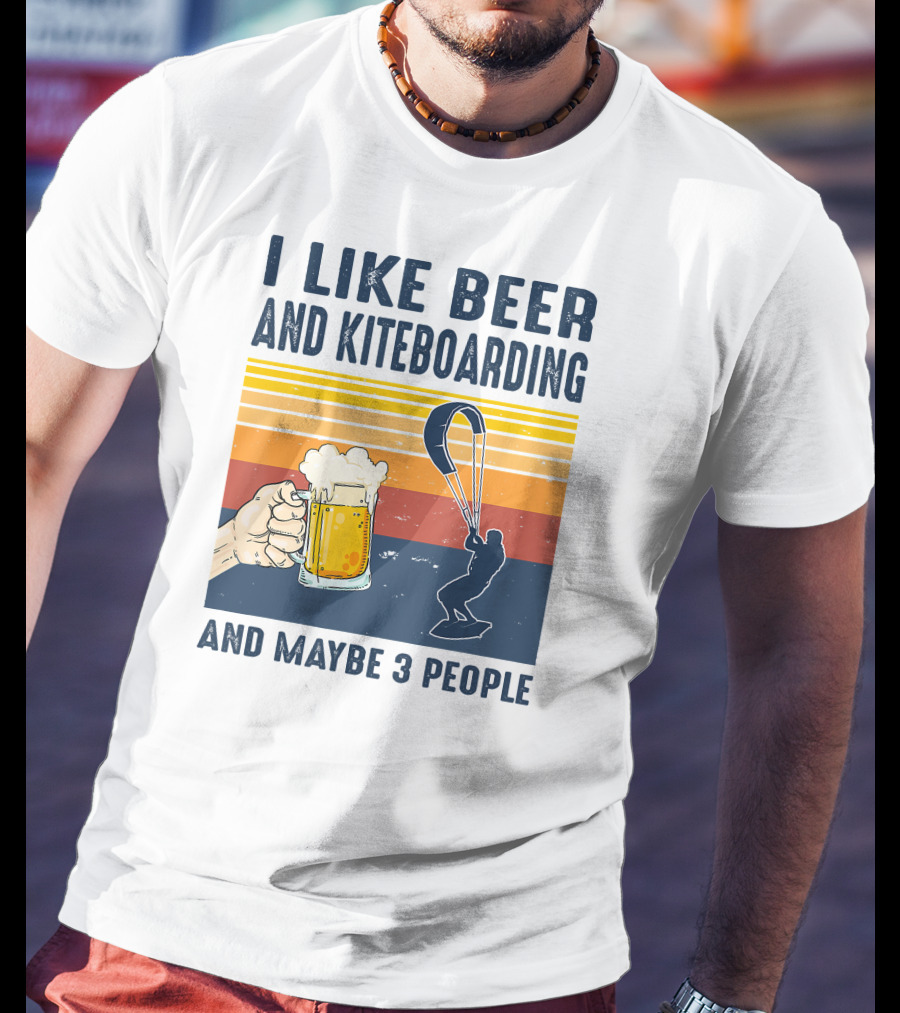 I Like Beer And Kiteboarding And Maybe 3 People Vintage Sunset T-Shirt