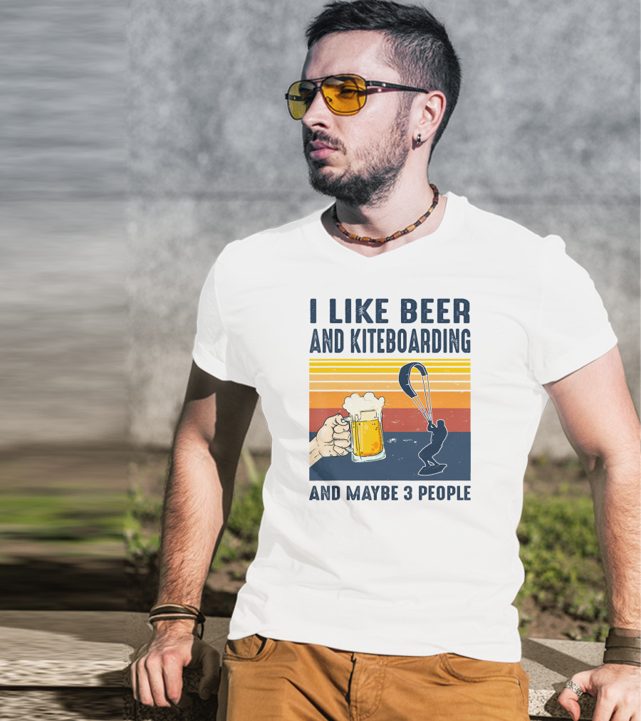 I Like Beer And Kiteboarding And Maybe 3 People Vintage Sunset T-Shirt