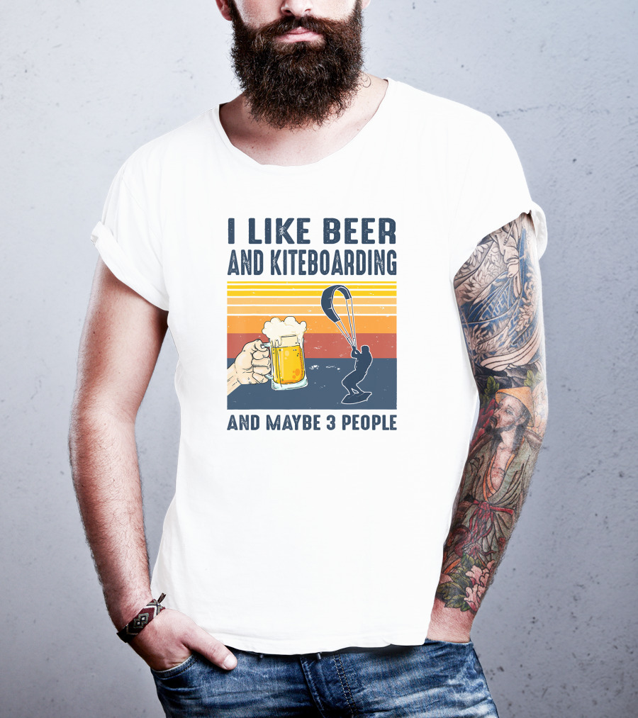 I Like Beer And Kiteboarding And Maybe 3 People Vintage Sunset T-Shirt
