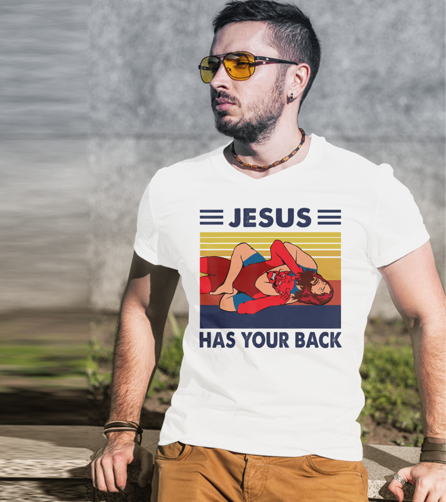 Jesus Wrestling JSatan Retro Style Has Your Back T-Shirt
