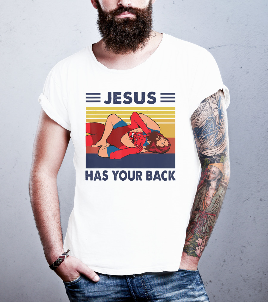 Jesus Wrestling JSatan Retro Style Has Your Back T-Shirt