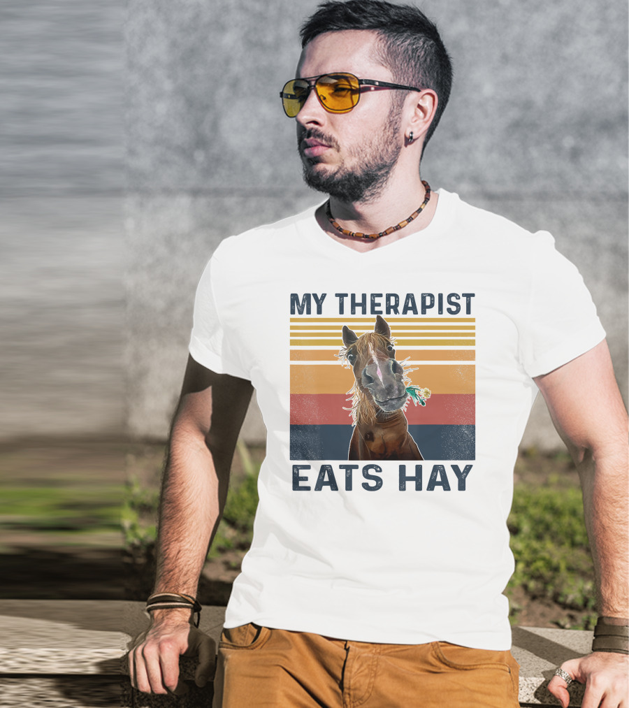 My Therapist Eats Hay Funny Horse Lover Retro Stripes T-Shirt