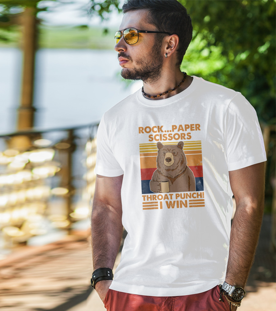Rock Paper Scissors Throat Punch I Win Funny Bear Retro Style With Coffee Mug T-Shirt