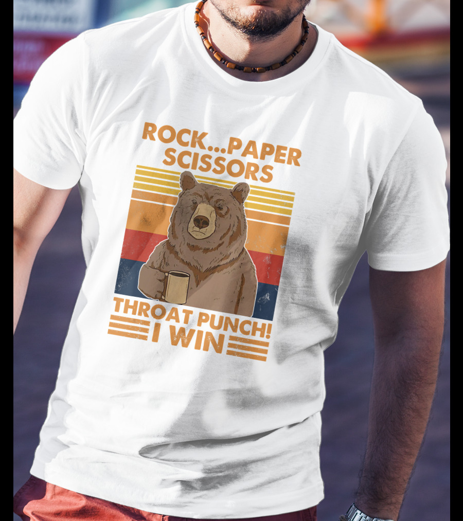 Rock Paper Scissors Throat Punch I Win Funny Bear Retro Style With Coffee Mug T-Shirt