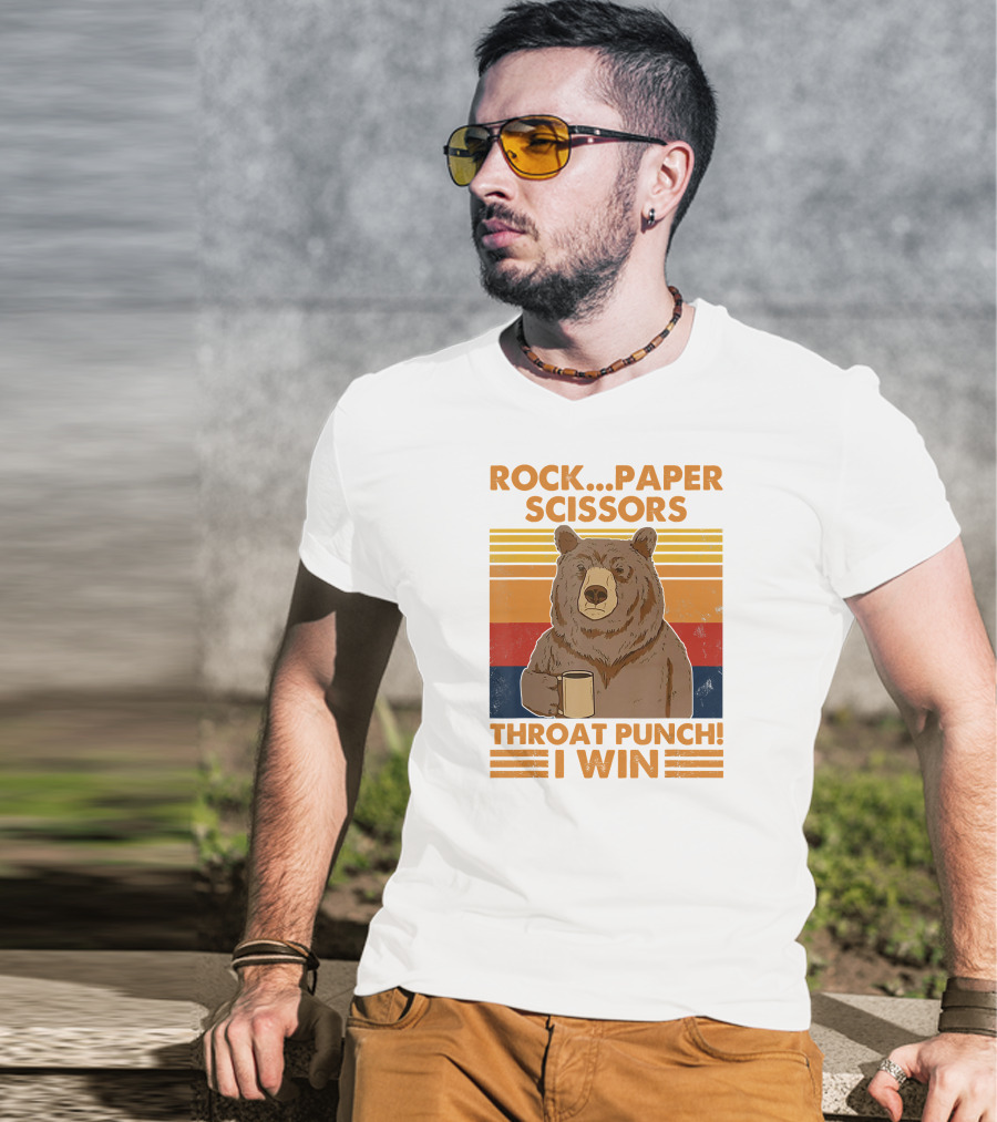 Rock Paper Scissors Throat Punch I Win Funny Bear Retro Style With Coffee Mug T-Shirt