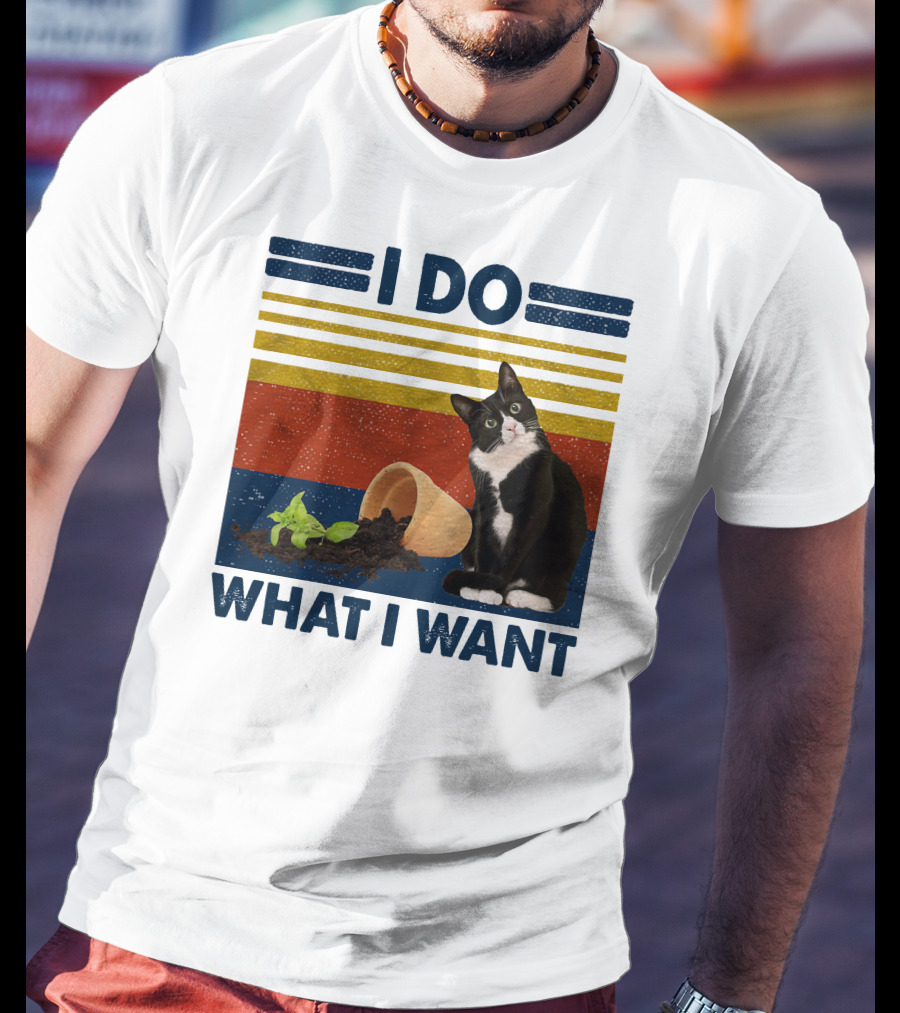 Tuxedo Kitty I Do What I Want Retro Stripes Plant Cup Soil T-Shirt