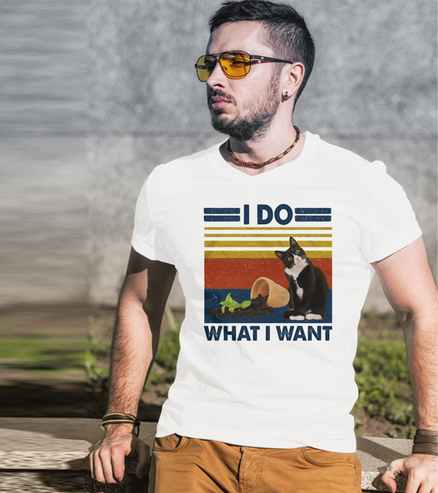 Tuxedo Kitty I Do What I Want Retro Stripes Plant Cup Soil T-Shirt