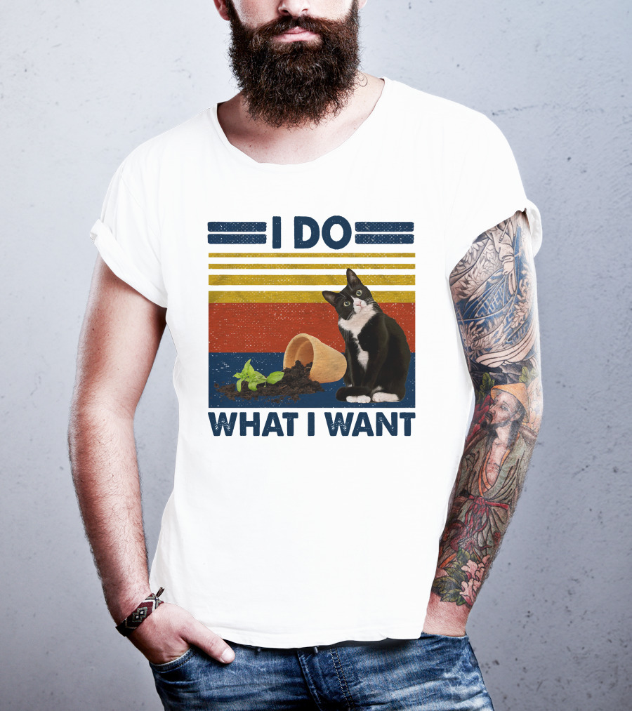 Tuxedo Kitty I Do What I Want Retro Stripes Plant Cup Soil T-Shirt