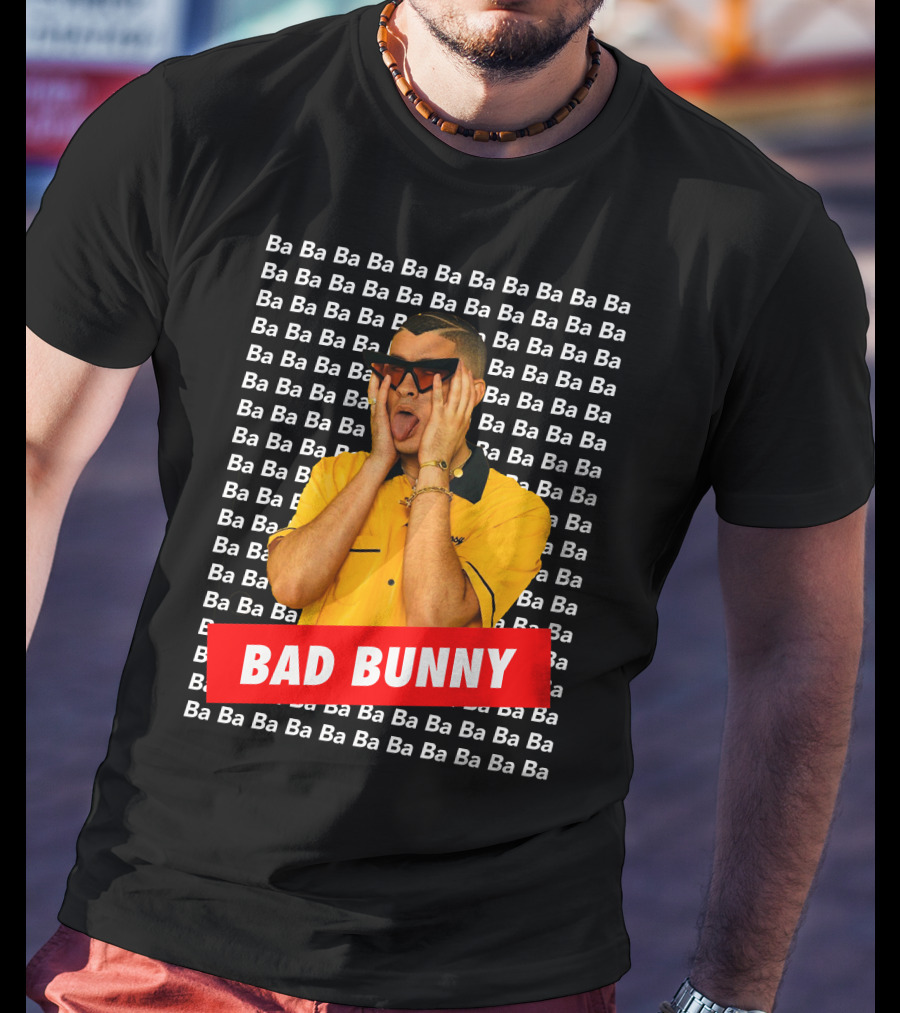 BAD BUNNY Ba Ba Ba Pattern Yellow Shirt Sunglasses T-Shirt