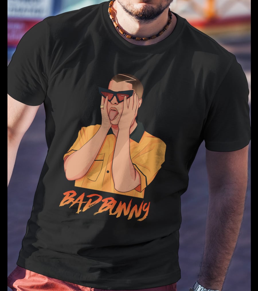 Bad Bunny El Conejo Malo Graphic Style Sunglasses Orange T-Shirt