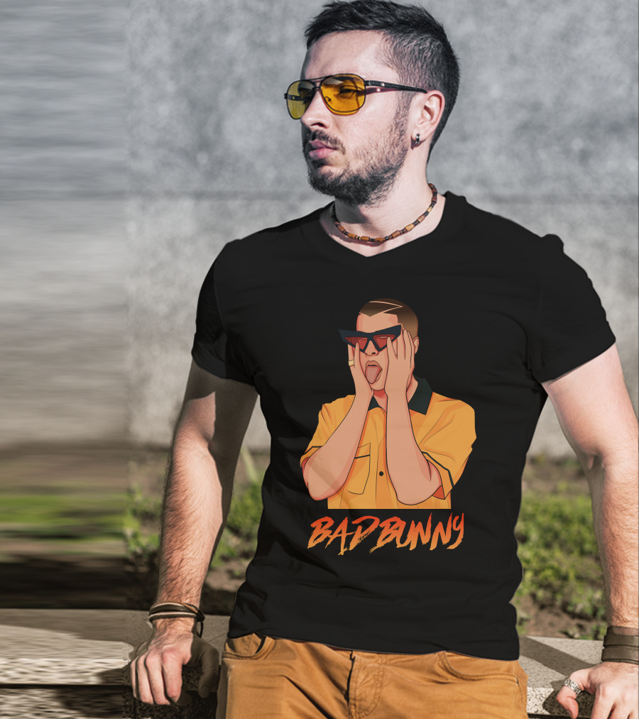 Bad Bunny El Conejo Malo Graphic Style Sunglasses Orange T-Shirt
