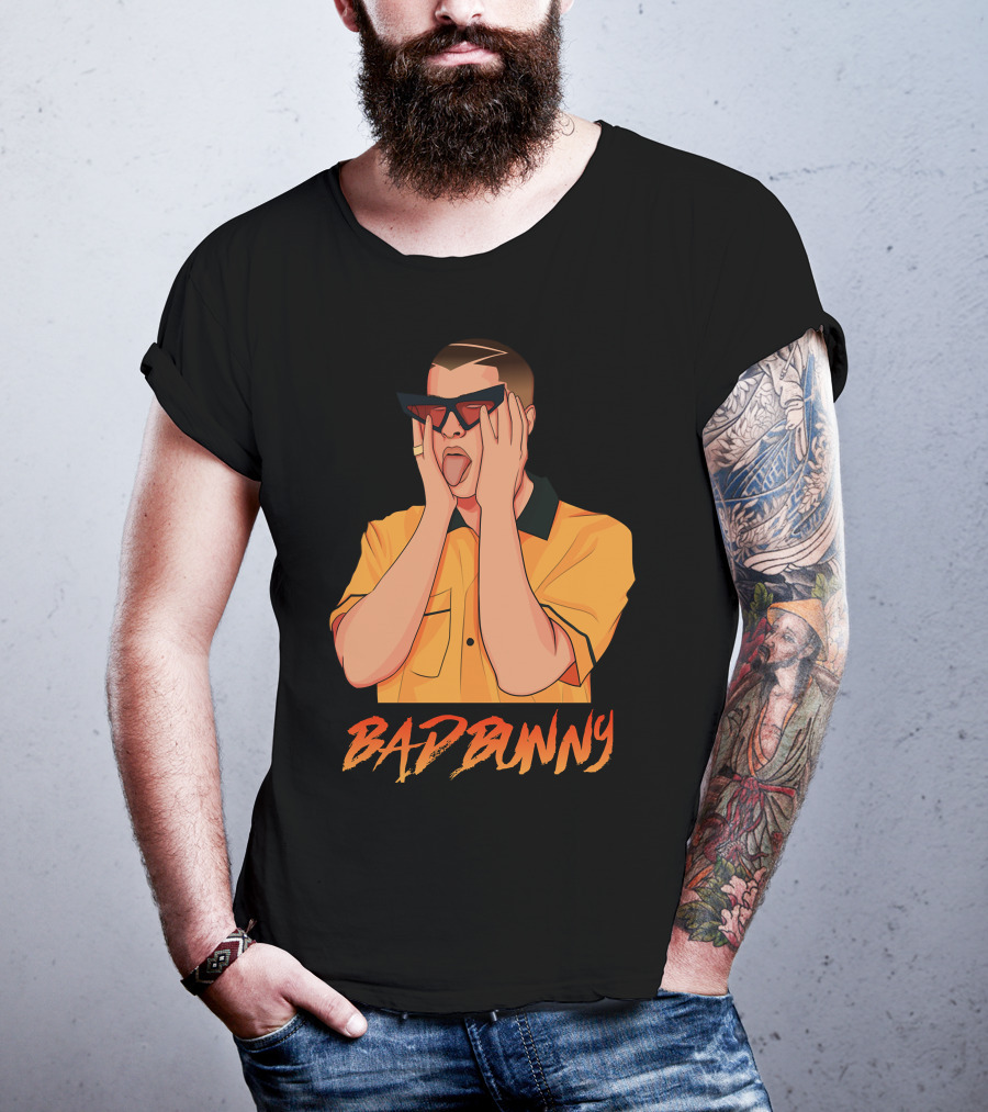 Bad Bunny El Conejo Malo Graphic Style Sunglasses Orange T-Shirt