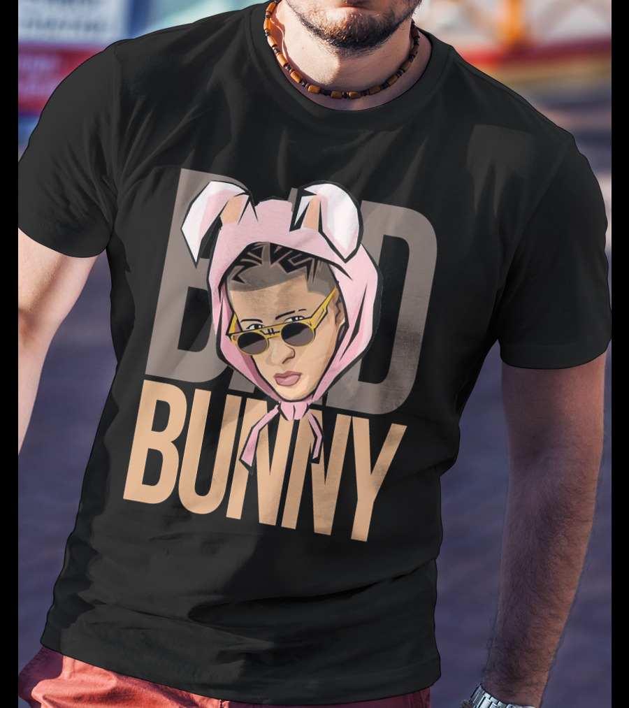 BAD BUNNY Iconic Style With Sunglasses And Bunny Ears T-Shirt