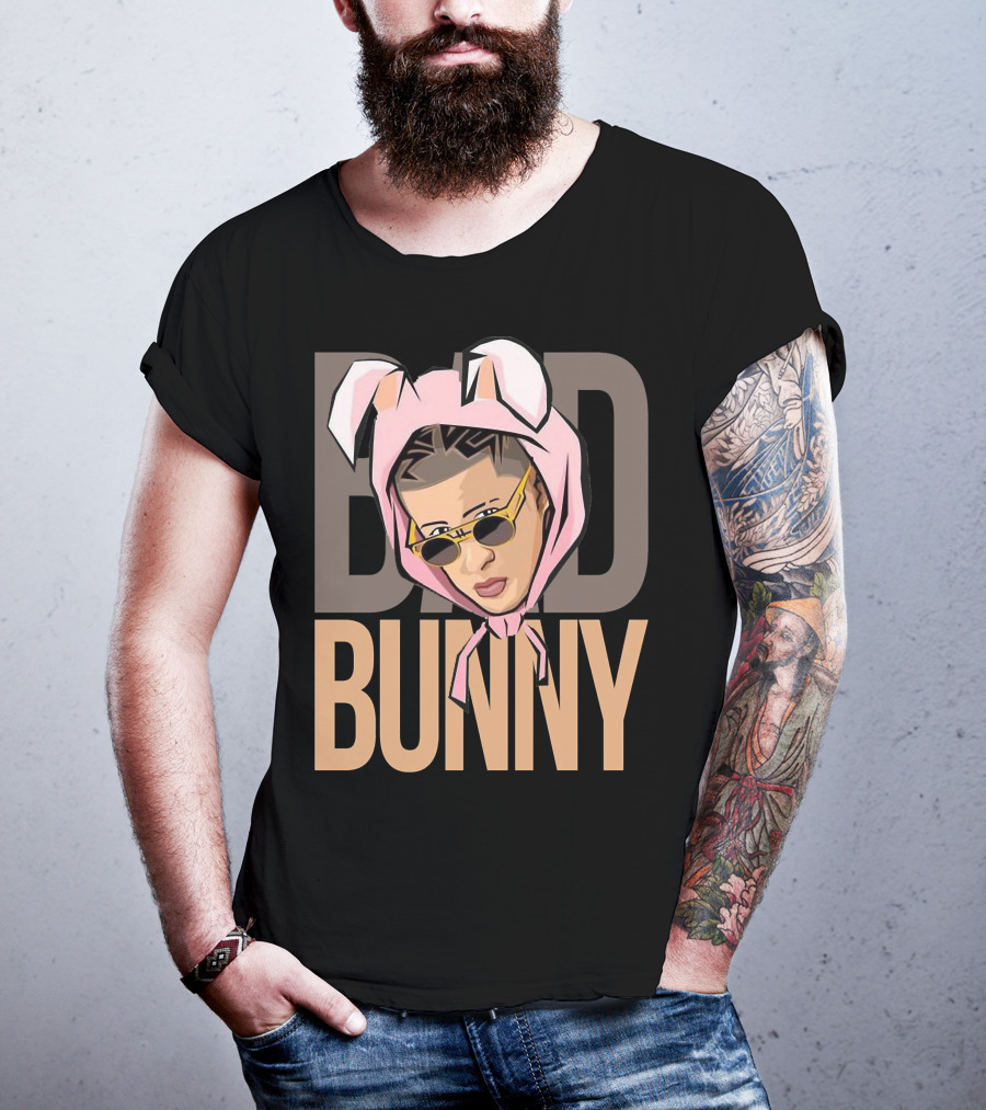 BAD BUNNY Iconic Style With Sunglasses And Bunny Ears T-Shirt