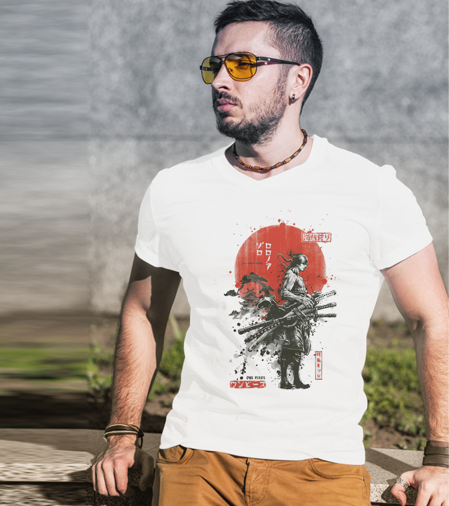 Roronoa Zoro Wano Arc Samurai Swords One Piece Anime Kanji T-Shirt