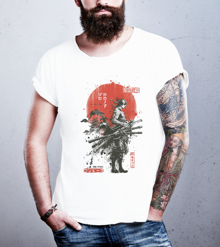 Roronoa Zoro Wano Arc Samurai Swords One Piece Anime Kanji T-Shirt