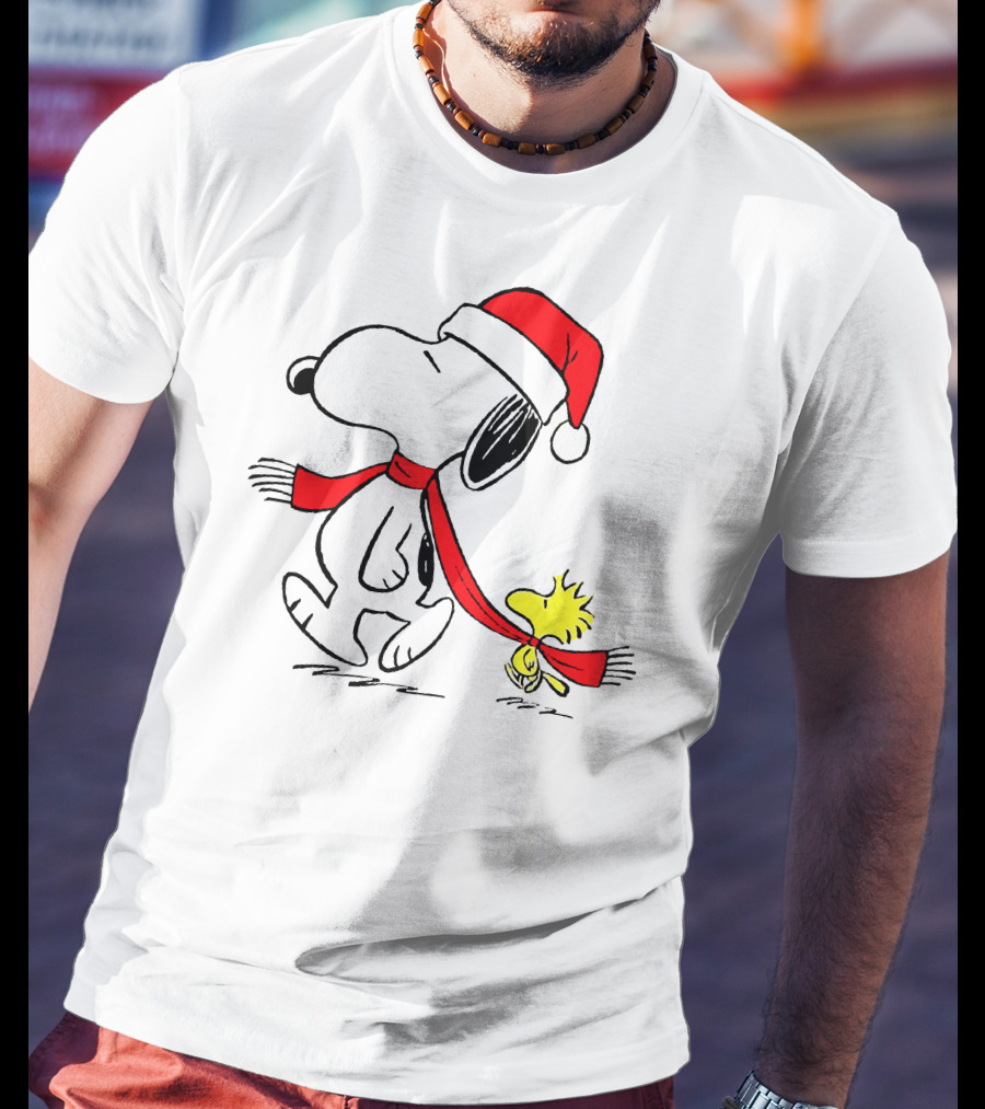 Snoopy Woodstock Charlie Brown Christmas Santa Hat Natalan T-Shirt