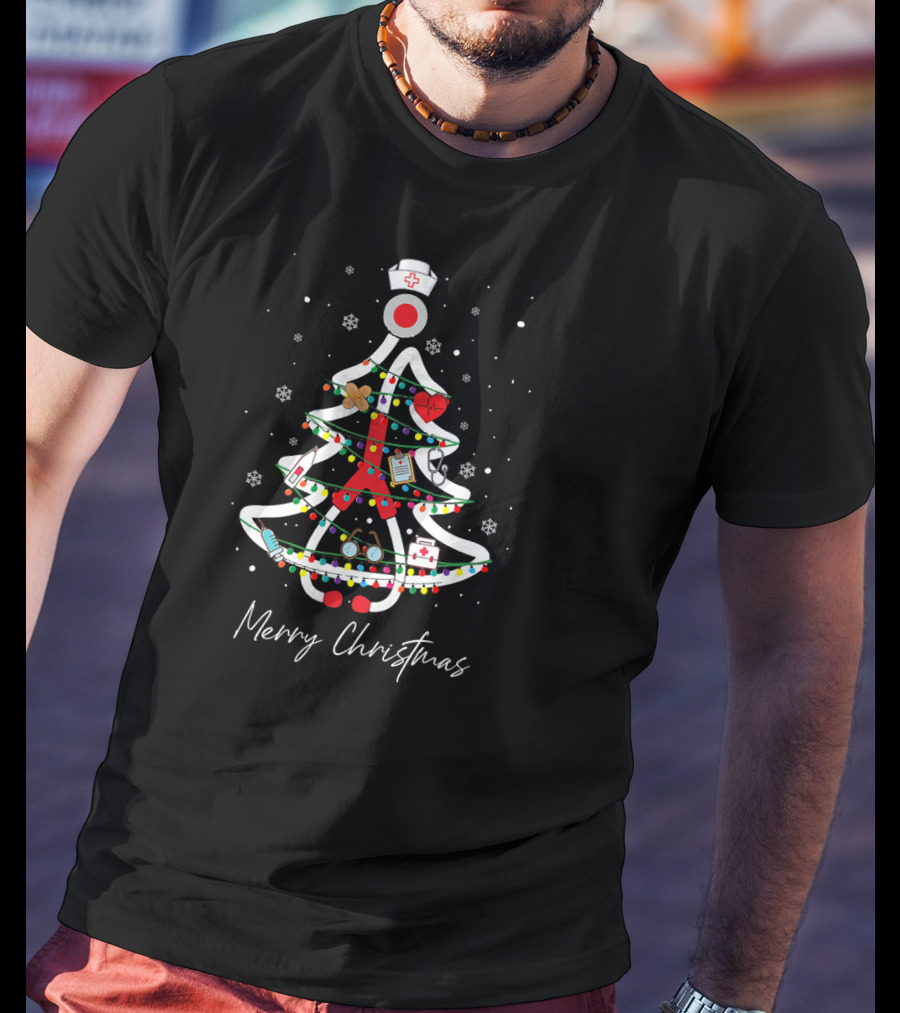 Merry Christmas Nurse Holiday Tree Yuletide Practitioners T-Shirt