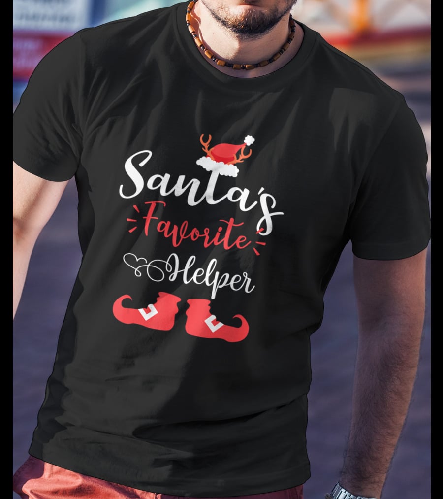 Santa's Favorite Helper Reindeer Antlers And Red Elf Shoes T-Shirt