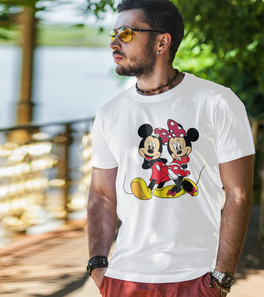 Mickey And Minnie Big Mouse Disney Yellow Shoes Red Bow T-Shirt