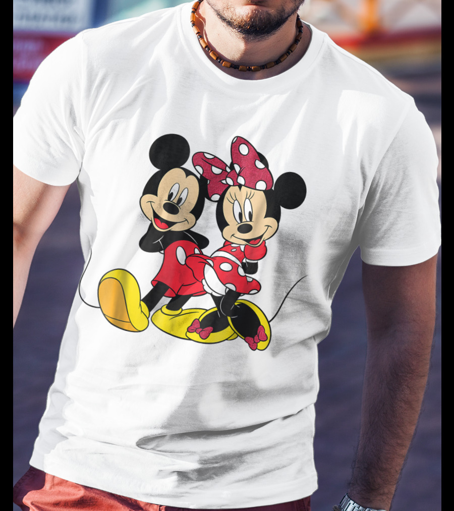 Mickey And Minnie Big Mouse Disney Yellow Shoes Red Bow T-Shirt