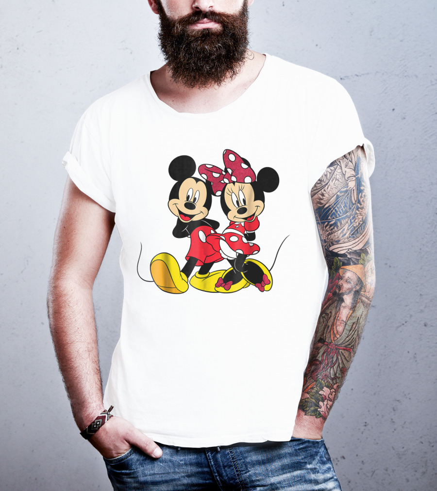 Mickey And Minnie Big Mouse Disney Yellow Shoes Red Bow T-Shirt