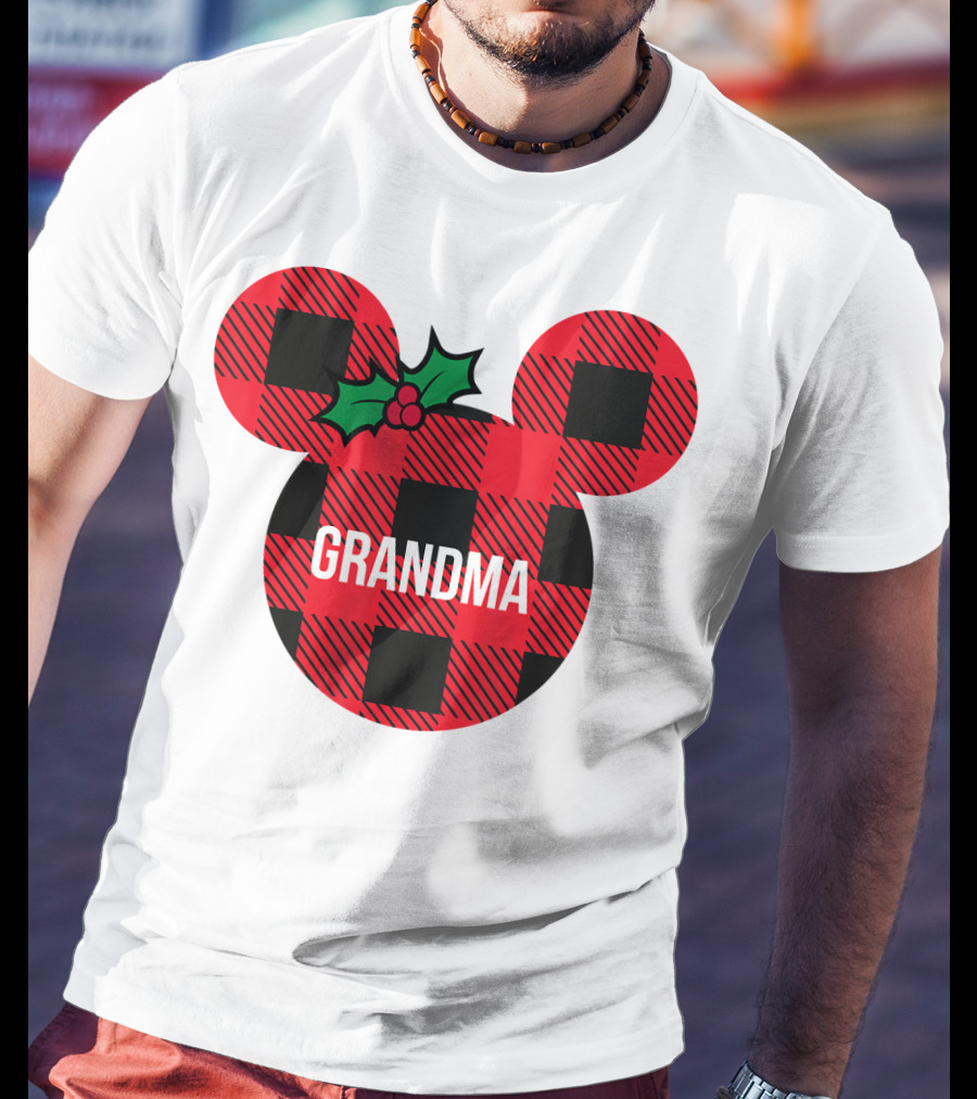 Disney Minnie Mouse Plaid Grandma Holiday Family Christmas T-Shirt