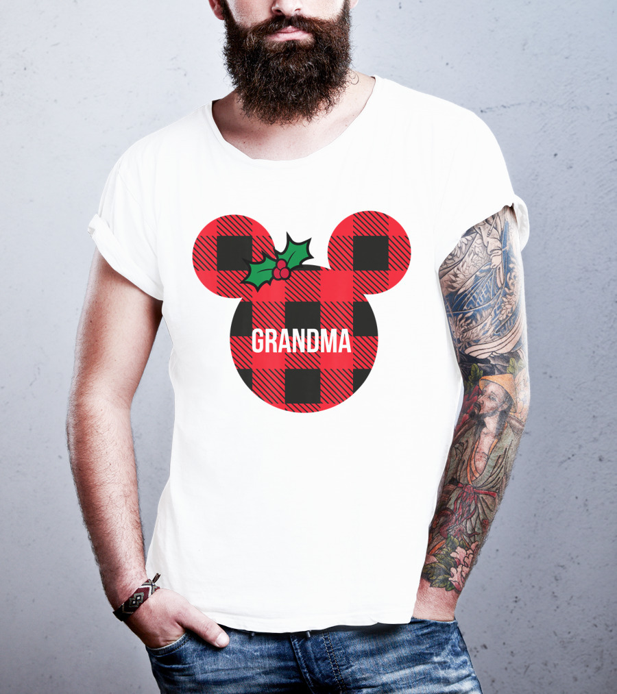 Disney Minnie Mouse Plaid Grandma Holiday Family Christmas T-Shirt