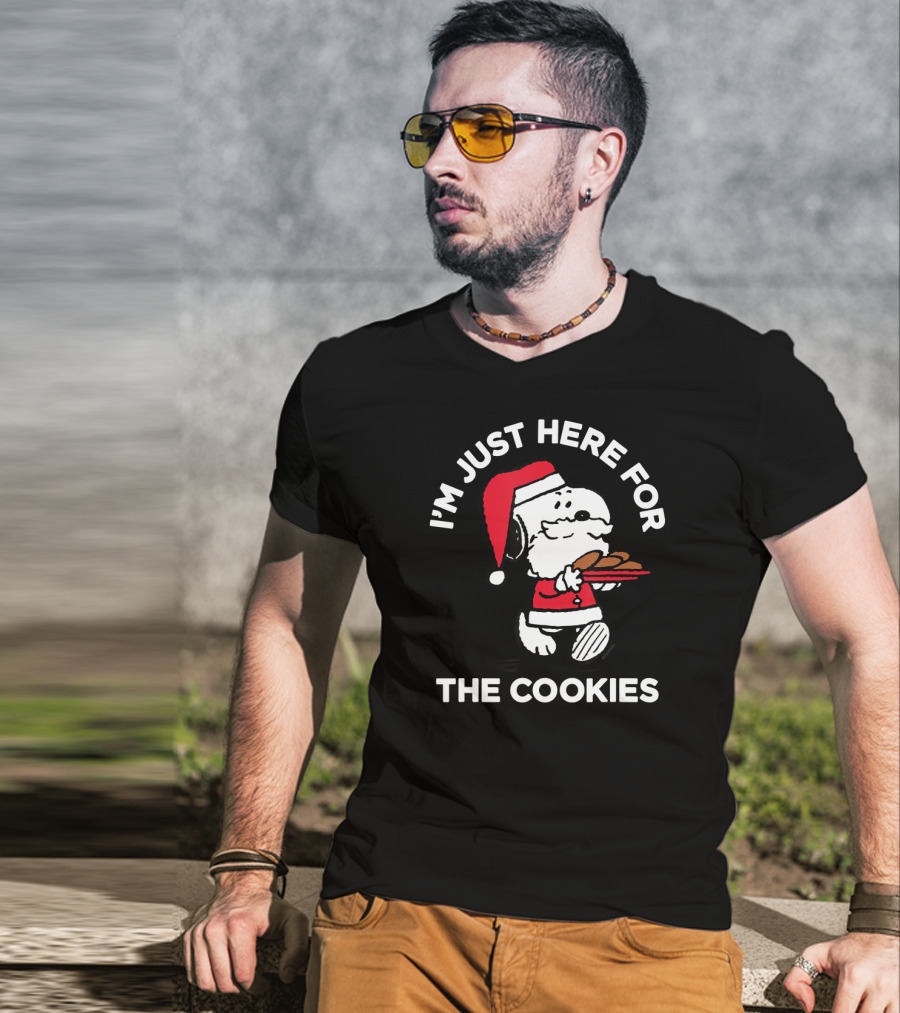 I'm Just Here For The Cookies Peanuts Snoopy Santa T-Shirt