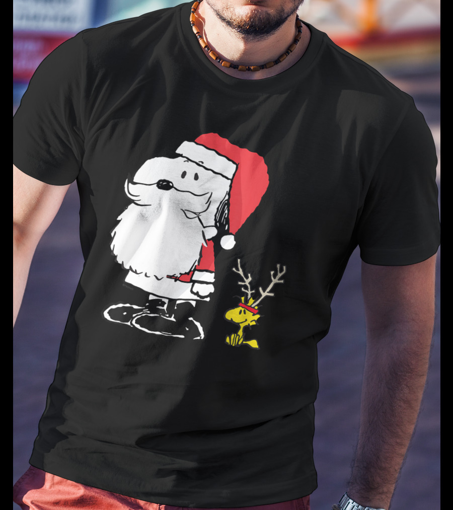 Peanuts Snoopy And Woodstock In Santa And Antlers Holiday Shop T-Shirt