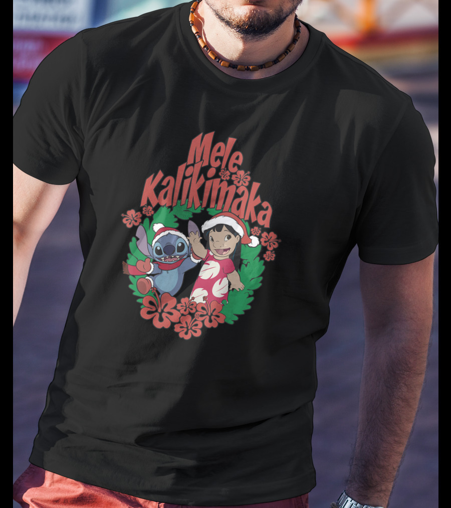 Mele Kalikimaka Lilo And Stitch Christmas Wreath Disney T-Shirt