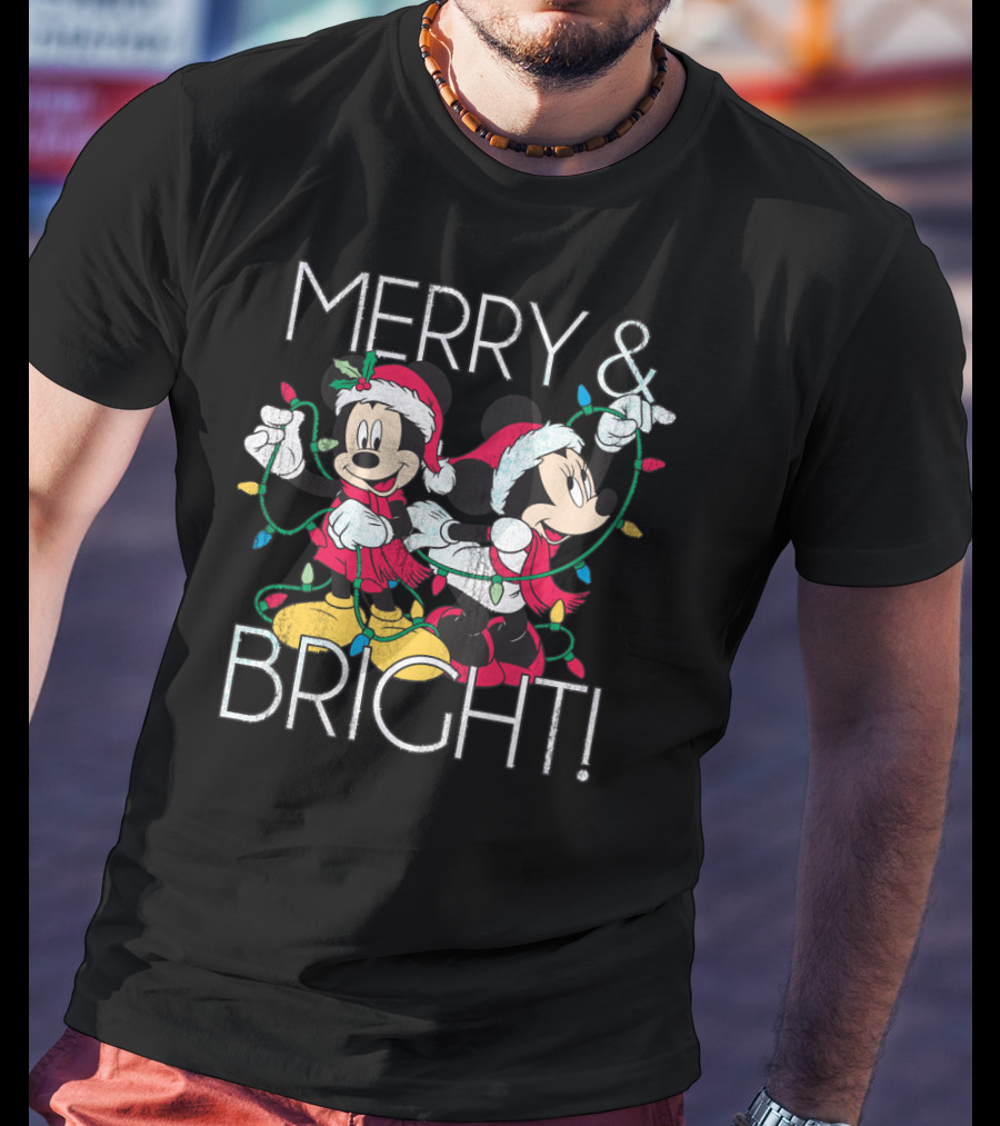 Merry And Bright Minnie And Mickey Disney Christmas Foil T-Shirt