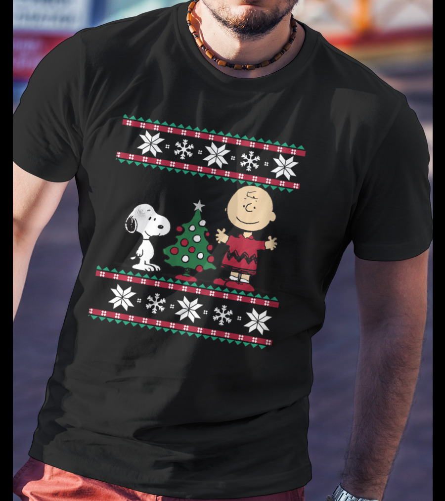 Peanuts Snoopy And Charlie Brown Christmas Snowflakes Ugly T-Shirt