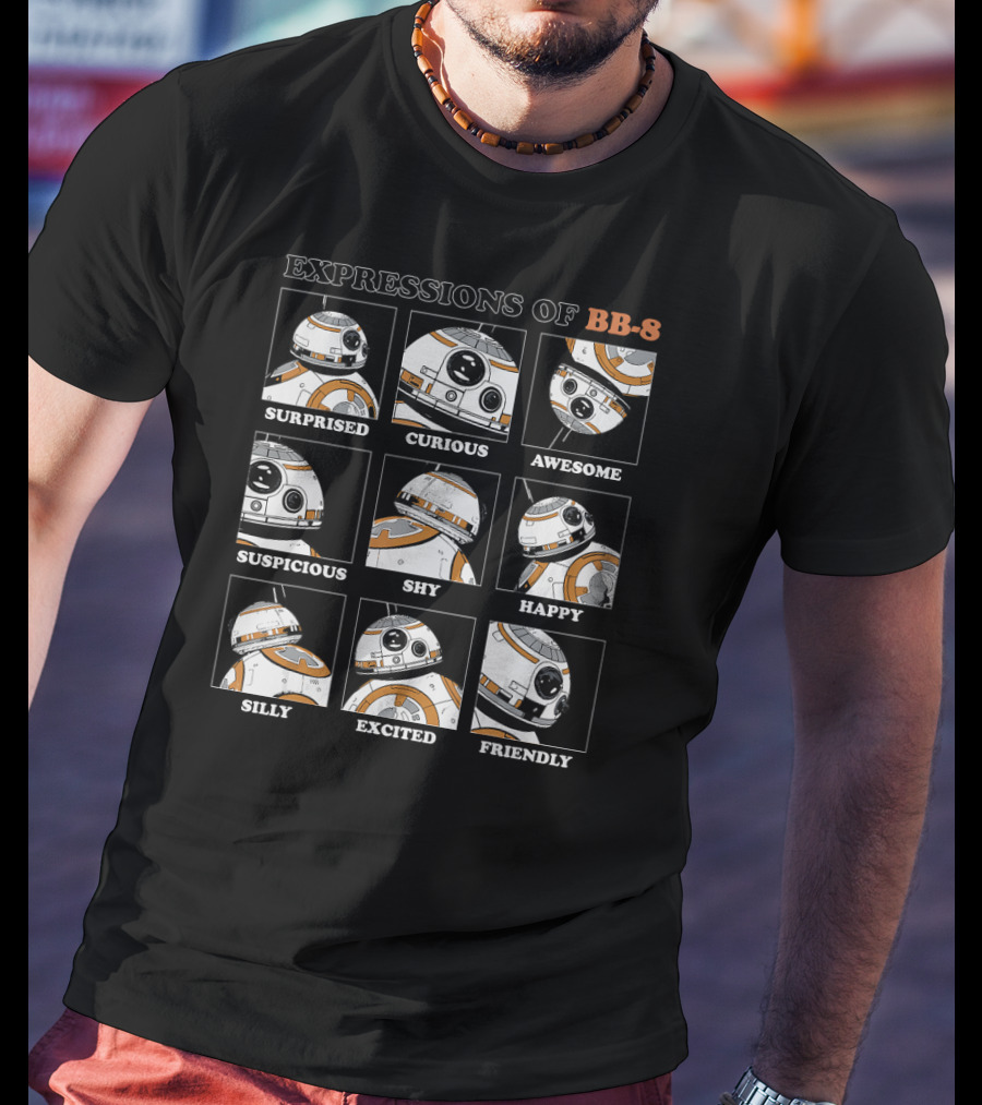 Expressions Of BB-8 Surprised Curious Awesome Suspicious Shy Happy Silly Excited Friendly T-Shirt