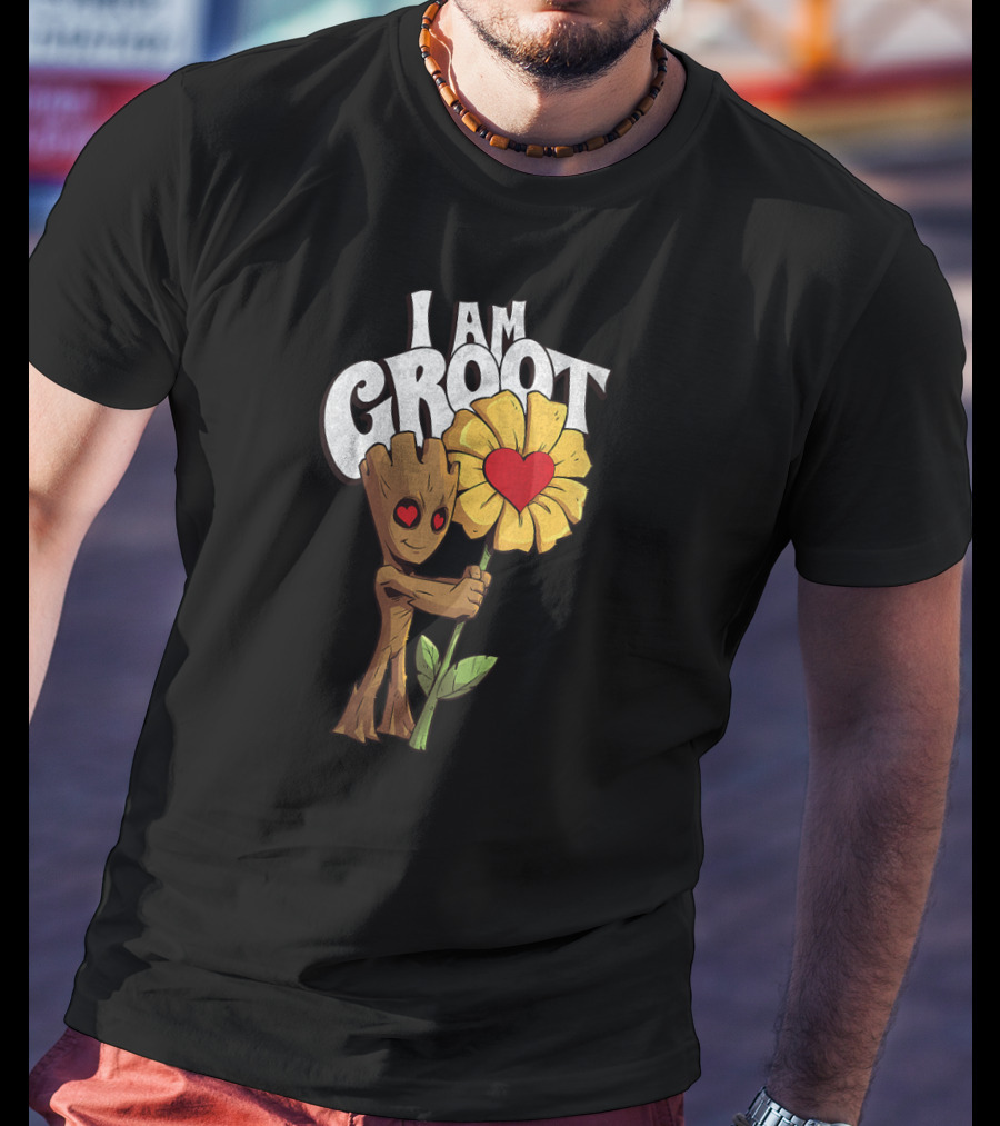 I Am Groot Heart Eyes Holding Sunflower With Red Heart T-Shirt