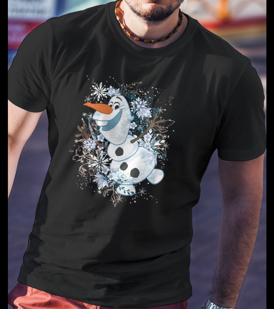 Disney Frozen Olaf Joyfully Dancing Among Snowflakes And Flowers T-Shirt