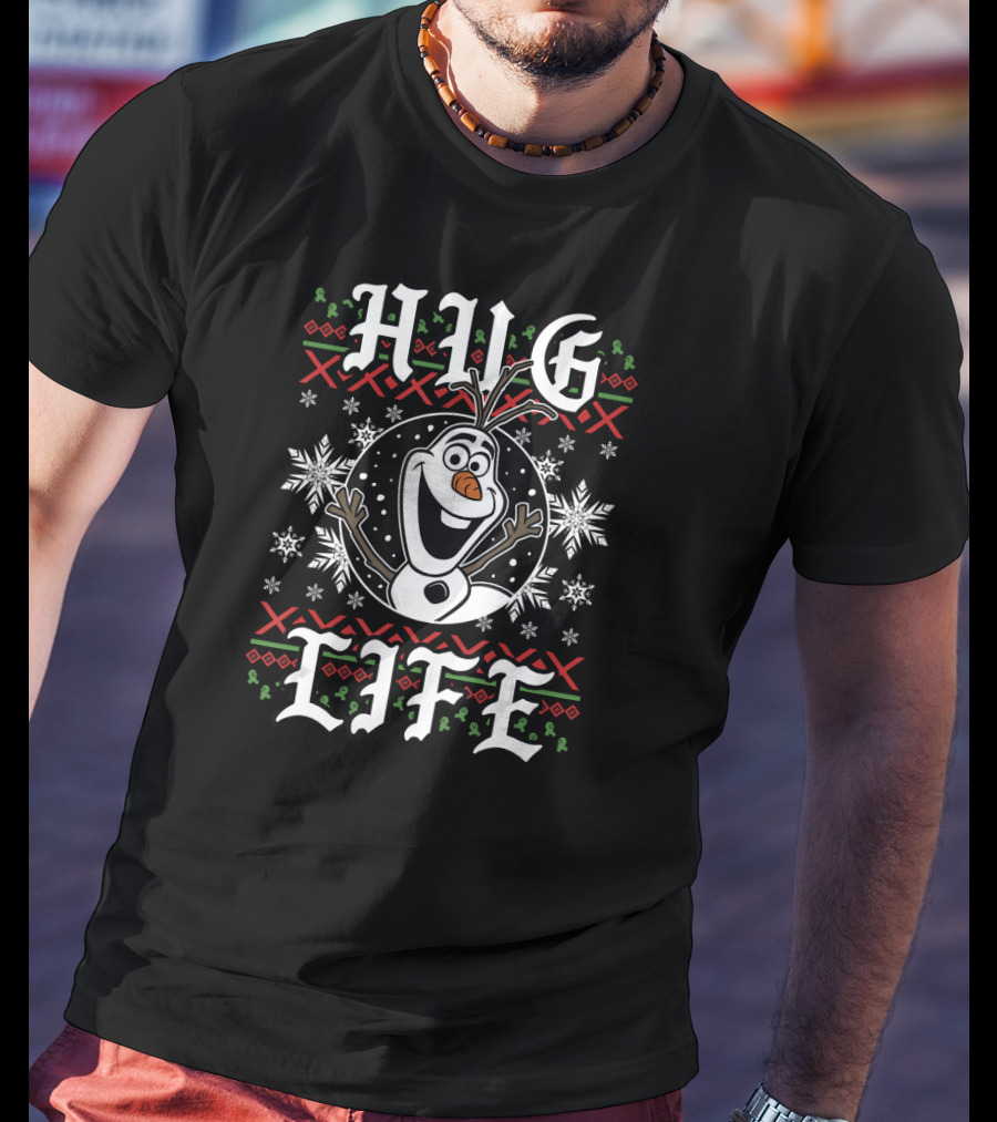 Disney Frozen Olaf Hug Life Ugly Christmas Style Snowflakes T-Shirt