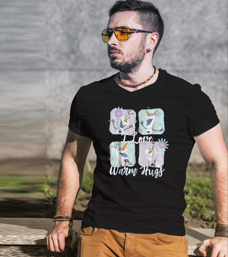 Disney Frozen Olaf I Love Warm Hugs Colorful Snowflakes T-Shirt