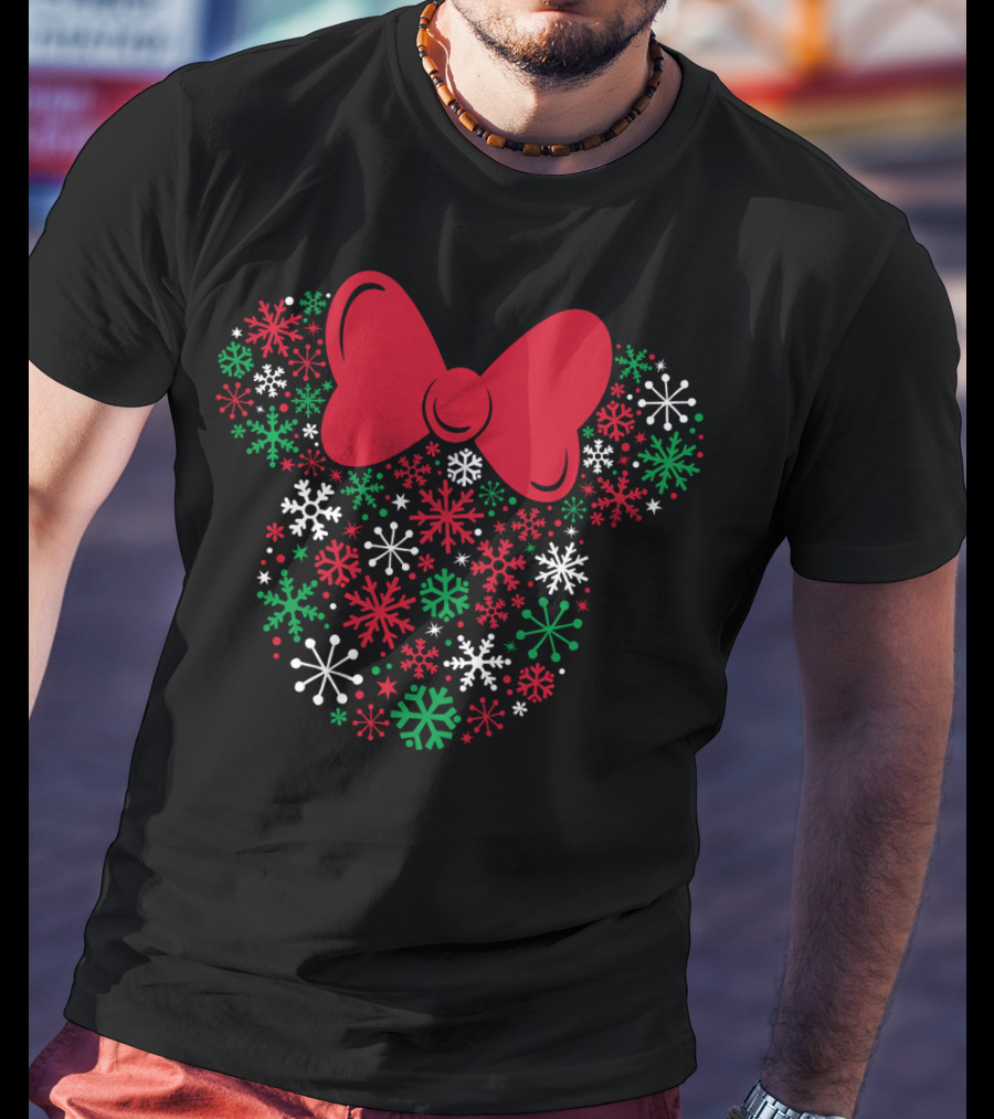 Disney Minnie Mouse Holiday Snowflakes Icon With Red Bow T-Shirt