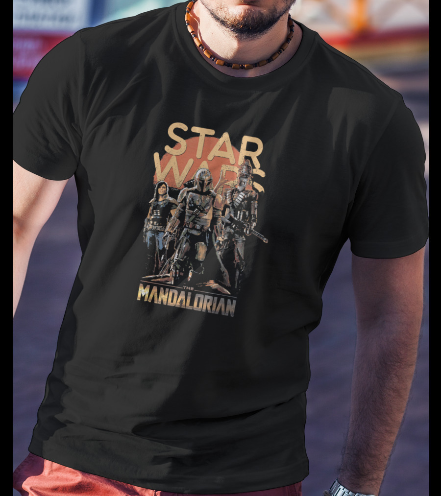 Star Wars The Mandalorian Trio Characters Dark T-Shirt