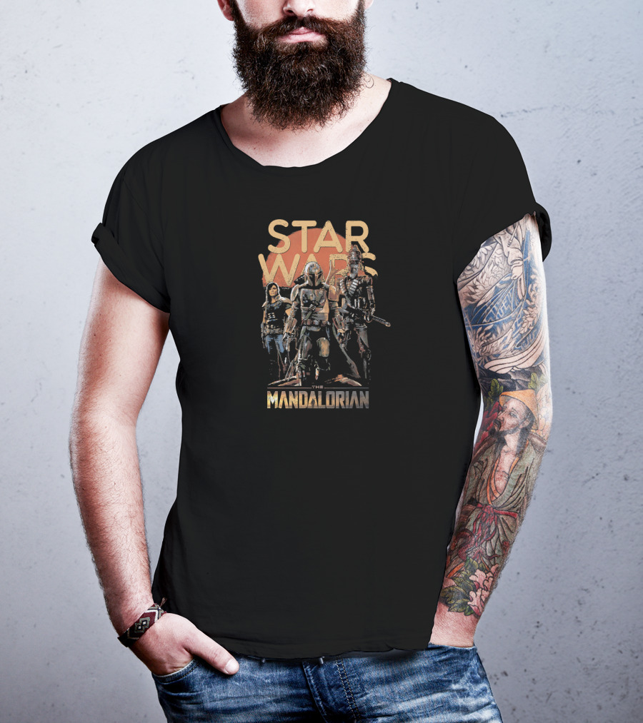 Star Wars The Mandalorian Trio Characters Dark T-Shirt