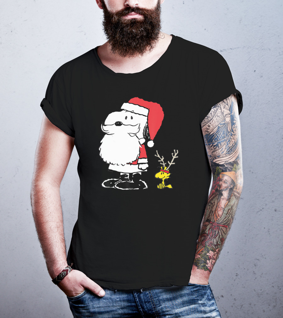 Snoopy Santa With Woodstock Antlers Peanuts Holiday T-Shirt