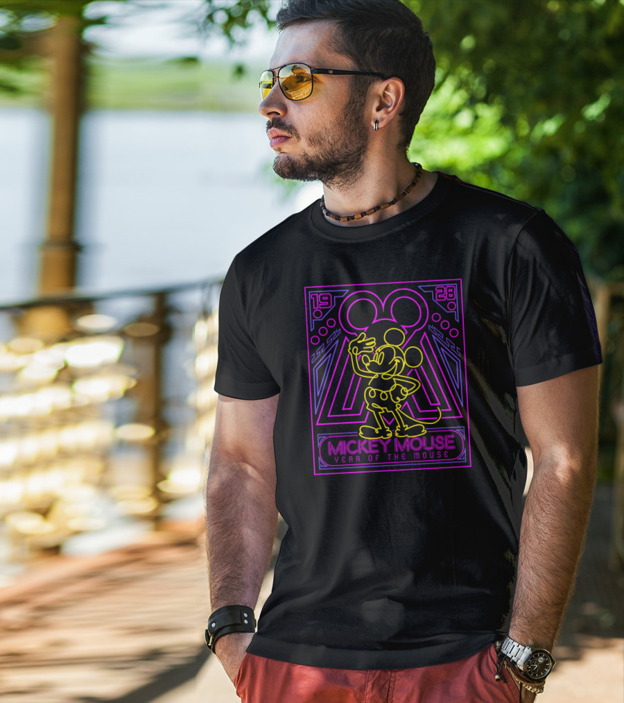 Mickey Mouse Neon 1928 Year Of The Mouse T-Shirt