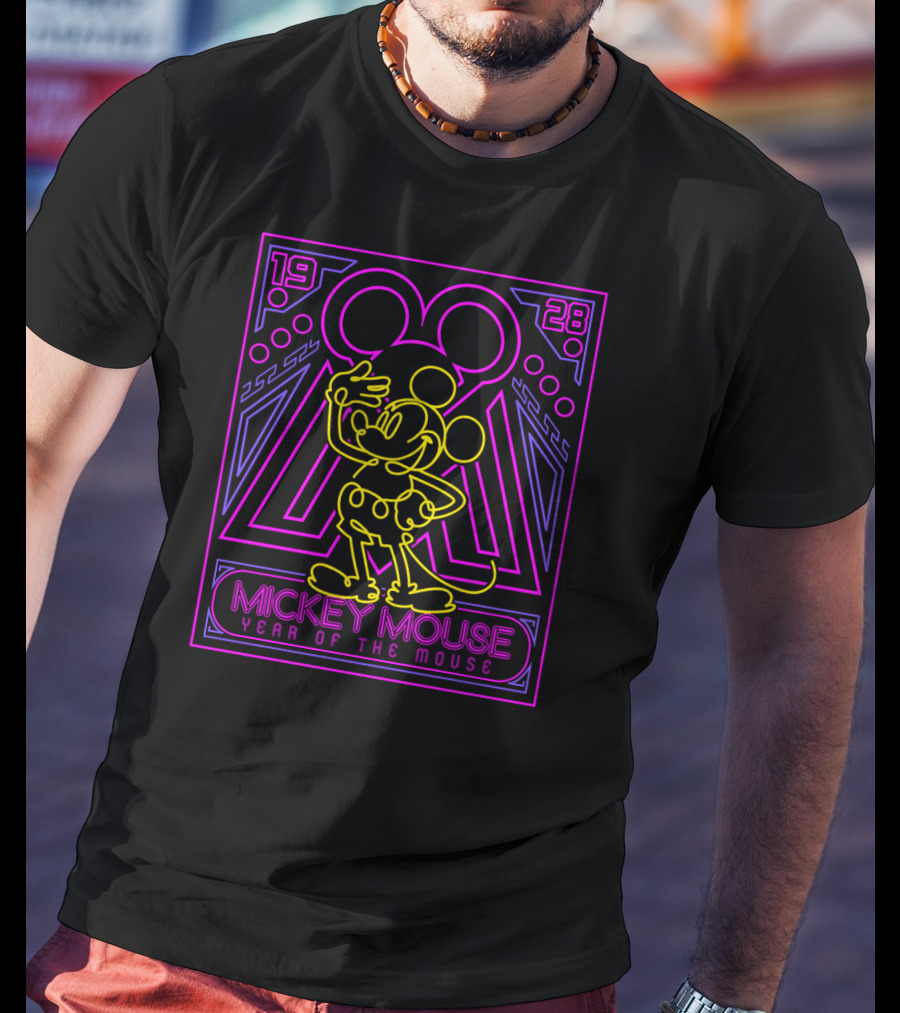 Mickey Mouse Neon 1928 Year Of The Mouse T-Shirt