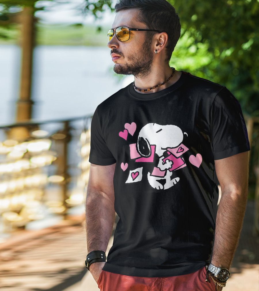 Peanuts Valentines Snoopy Carrying Hearts And Envelopes T-Shirt