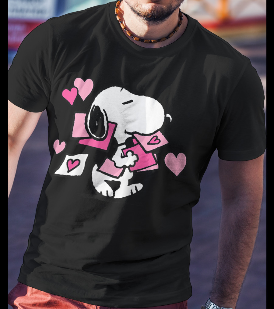 Peanuts Valentines Snoopy Carrying Hearts And Envelopes T-Shirt