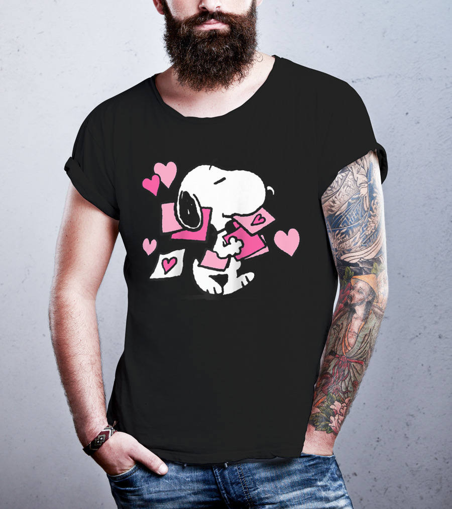 Peanuts Valentines Snoopy Carrying Hearts And Envelopes T-Shirt