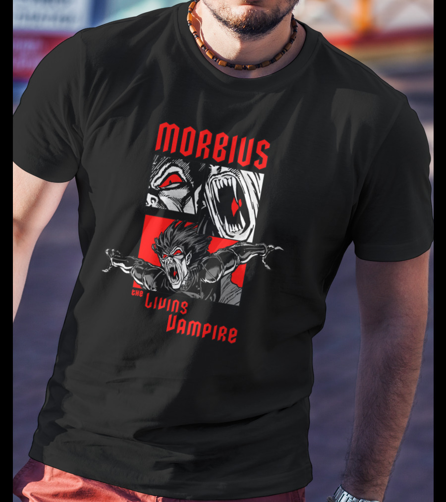 Marvel Morbius The Living Vampire Panels Red Black Comic T-Shirt
