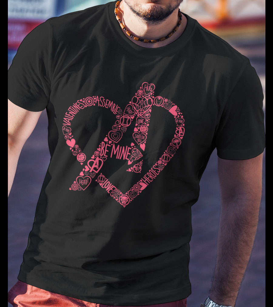 Marvel Avengers Heart Be Mine Assemble Valentine Heroes Hug Love T-Shirt