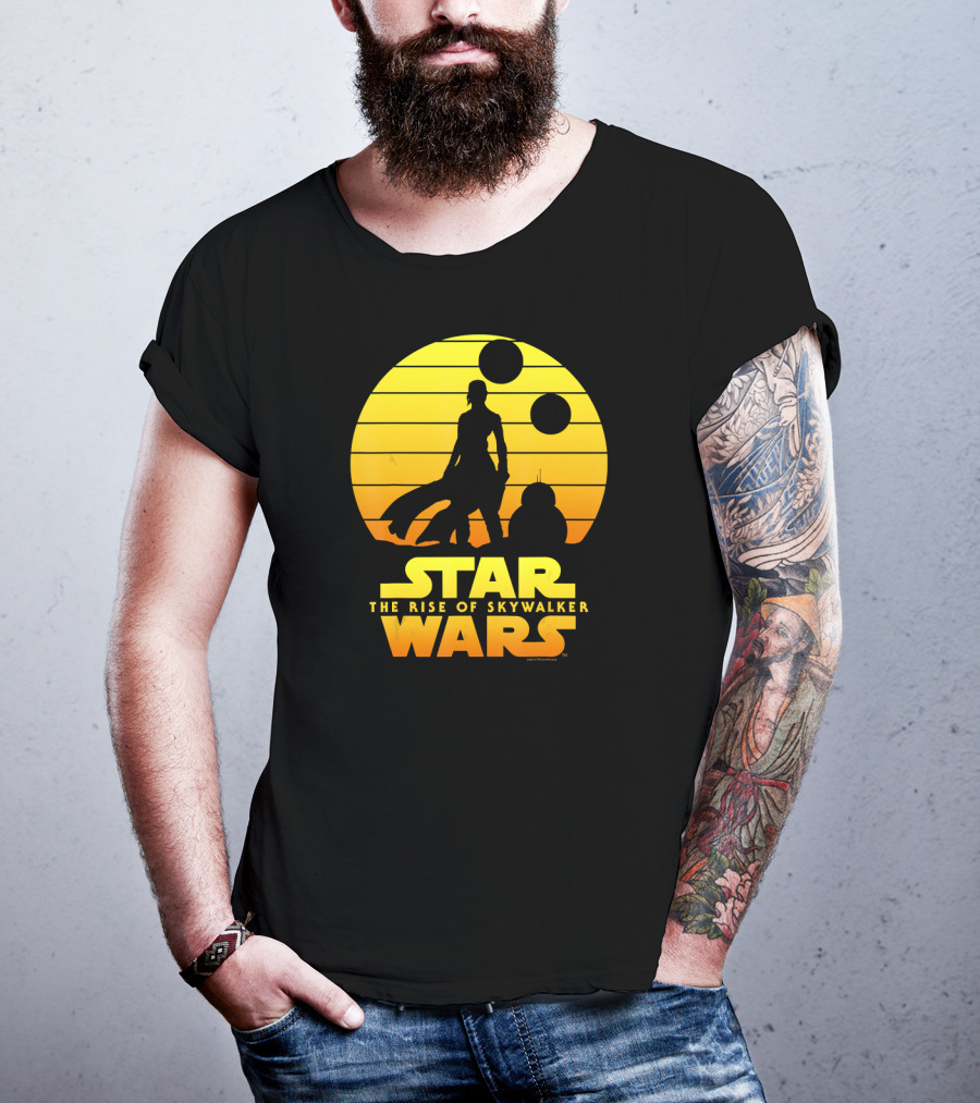 Star Wars The Rise Of Skywalker Rey BB Silhouette Sunset Scene T-Shirt